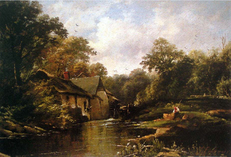 watermill in the ardennes with angler
